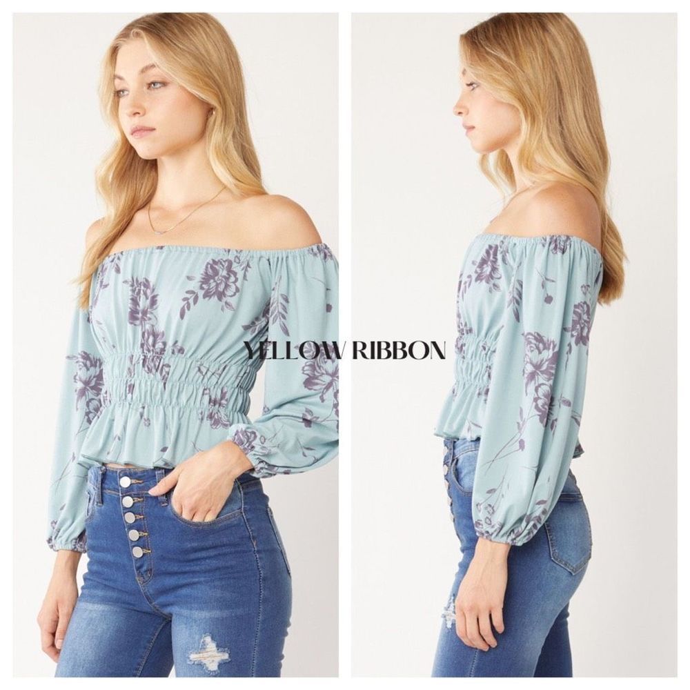 NEW Cottagecore Floral Off-the-Shoulder Ruched Top - Picture 2 of 6